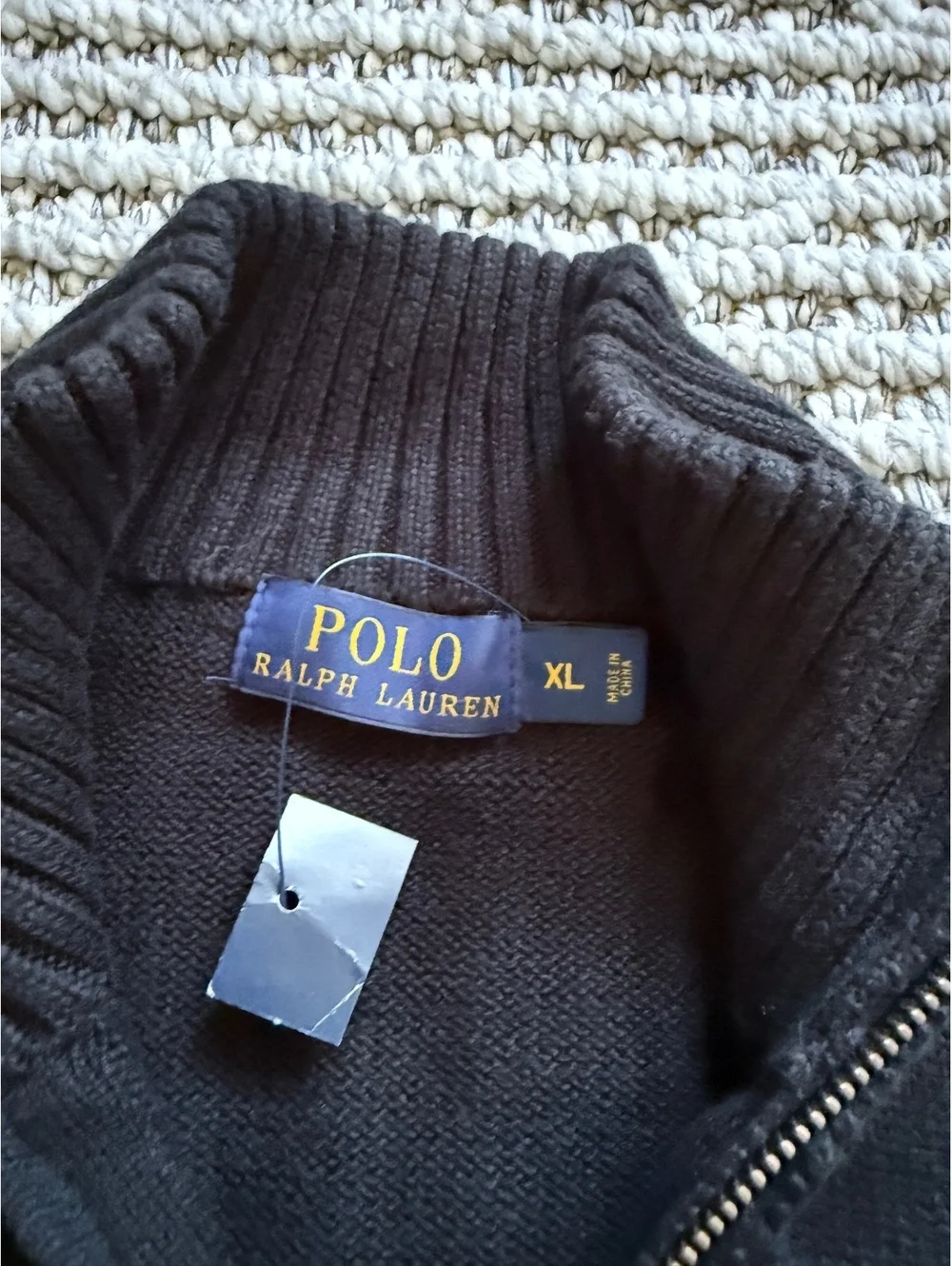 Ralph Lauren Black Wool Half-Zip Sweater/Purple Pony -NWT-Retail $165 size XL